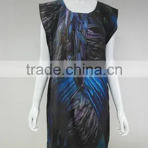 Fashion Ladies Sleeveless 100%silk Habotai Fixed Printed Dress thumbnail-1