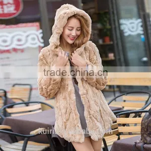 2016 New Women's Real Rex Rabbit Fur Coat With Fox Fur Hood Trim Patches Mink Fur Outwear thumbnail-1