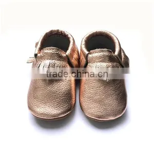 Rose Gold Soft Rubber Sole Baby Moccasin Shoes Kids Rubber Sole Shoes thumbnail-1