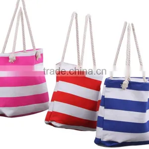 New Arrival Personalized Monogrammed Striped Fashionable Canvas Beach Tote Bag thumbnail-1