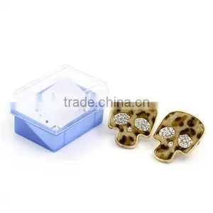 Gold Plated Leopard-Skin Printed Clear Rhinestone Halloween Skull Earring Post With Gift Box 31.5x15mm thumbnail-1