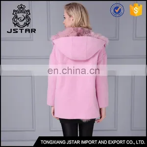Pink Cheap Sheep Wool Fur Coat With Detachable Fur Inside thumbnail-4