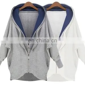 Factory OEM Apparel Women Sweatshirts Wholesale Organic Cotton Hoodie Bat Wing Sleeve 2-Layer Collar Zipper Sweatshirt thumbnail-2