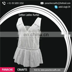 Best Selling Simple Plain Cotton Indian Kurti, Embroidered White Kurtis thumbnail-4
