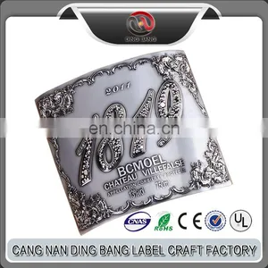 Wholesale OEM High End Custom Made 3D Europen Style And 3M Sticker Use Black Siver Classical Bended Metallic Label For Wine thumbnail-1