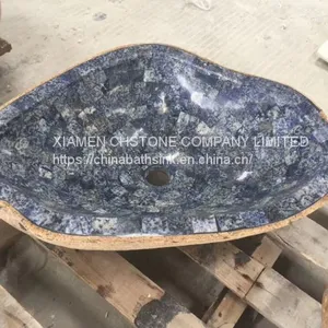 River Stone Bath SInk Fantasy Blue Marble Mosaic Wash Basin thumbnail-2