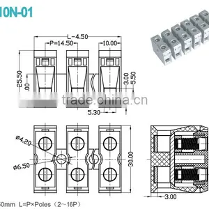 Electrical Wire Connector Pitch 14.50mm 600V 65A Feed-Through Terminal Blocks thumbnail-2
