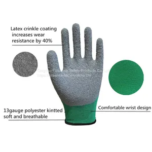 13Gauge Polyester Liner 3/4 Crinkle Latex Dipped Gloves Latex Coated Work Gloves Latex Half Coated Gloves thumbnail-4