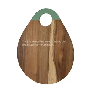 Wholesale Custom ECO-friendly Organic Vegetable Bread Food Kitchen Oval Chopping Blocks Acacia Wood Cutting Board With Holes thumbnail-1