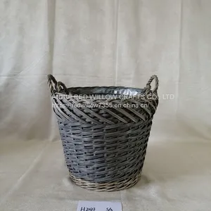 Small Round Shape Willow Wicker Storage Basket Round Flower Pot With Ear Handle thumbnail-4