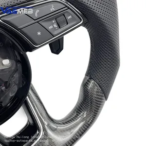 For Audi A4 B9 Black Lable Carbon Fiber Perforated Leather Black Stitching Steering Wheel With S /RS Logo Accessories thumbnail-3