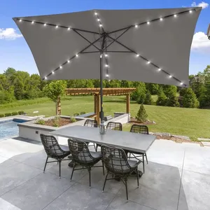 UPF50+ 10FT Large Patio Umbrella Solar LED Lights Aluminum Pole Market Garden Wholesale OEM thumbnail-1