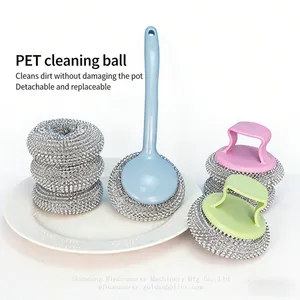 Wholesale Multi Functional Cleaning Brush With Handle, Replaceable Head Dish Washing Brush, Steel Wool, Long Handle Pot Brush thumbnail-1