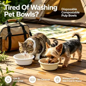 Compostable Disposable Pulp Pet Bowl for Cats and Dogs, 500ml,750ml, 850ml,1200ml Capacity, no Cleanup Bowl Needed thumbnail-5