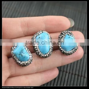 LFD-0046B Wholesale Druzy Turquoise Stone Pave Rhinestone Crystal Connector Beads For Making Bracelet thumbnail-3
