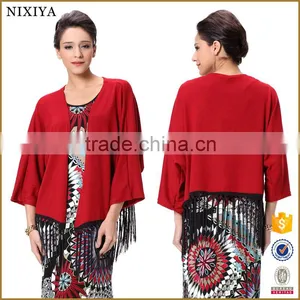 Women Garment Factory Low Price Red Coat Tassel Long Sleeves Tops thumbnail-1