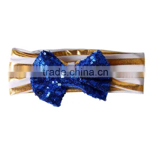Wholesale Baby Girl Butterfly Headbands Navy Blue Infant Sequin Bow Headband Baby Girl thumbnail-1