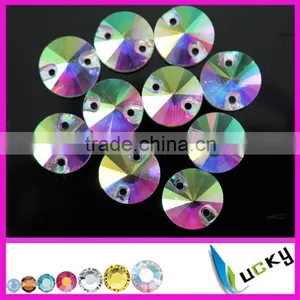 Crystal ab Rivolis Sew on Rhinestones Flatback Strass Jewellry Beads With Holes thumbnail-1
