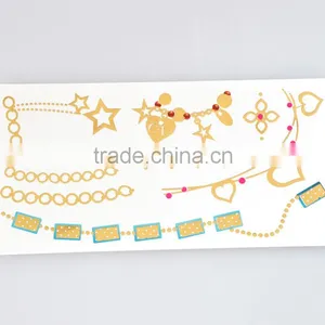 Wholesale Shiny Foil Temporary Tattoos Flash Gold Body Art Tattoos Water Transfer Fake Jewelry Tattoos Factory thumbnail-3