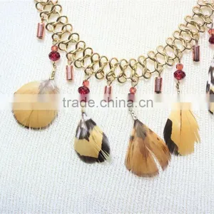 Newest Gold Feather Pendant Necklace Short Chain Rose-gold Charm Connected Necklace 2016 Fashion Style Wholesale thumbnail-3