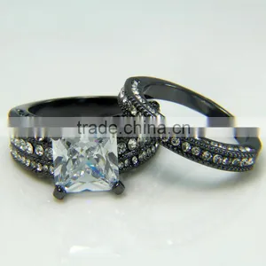 Vintage Lovers Ring Designs Wide Large Zircon Stone Gunblack Plated Wedding Bands thumbnail-3