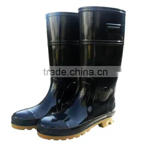 Black PVC Safety Boots Rain Boots Gumboots With Steel Toe Cap and Steel Plate Mid-sole thumbnail-1