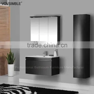 MDF Wall-hanging Bath Cabinet With Circular Mirror and Side Cabinet thumbnail-1