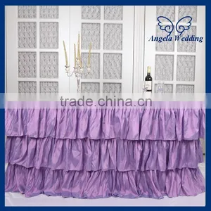 SK002J New Arrival Custom Made 6ft Rectangle Taffeta Ruffled Purple Ruffled Wedding Steps in Table Skirting thumbnail-1