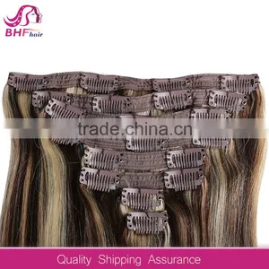 Clip In Remy Human Hair Extensions Browm Blonde Mix For White Women thumbnail-6