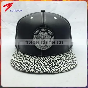 Custom Design Your Own Logo 6 Panel Leather Snapback Caps thumbnail-1