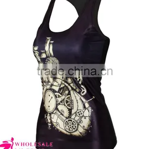Wholesale Pinky Ladies With Corsets Printed Black Stringer Tank Top for Women thumbnail-6