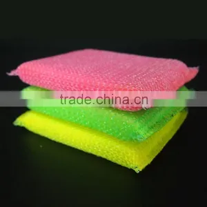 2016 New Kitchen Cleaning Sponges Pink Green Yellow Nylon Scouring Pad With Mesh thumbnail-1