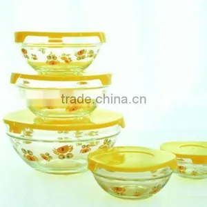 Hot Sale Different Size 5pcs Glass Bowl Set With Yellow Lid thumbnail-1