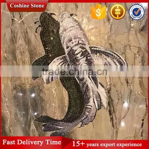 Fish Mosaic Tile Pattern Hand Made Marble Stone Mosaic Wall Art Murals thumbnail-1