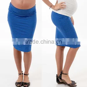 Custom Design Wholesale Clothing 95% Polyester 5% Spandex Foldover Waistband Straight Stripe Pencil Maternity Skirts thumbnail-1