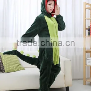 Flannel Cartoon Adult Animal Jumpsuit Animal Pajamas Jumpsuit Green Dinosaur Design thumbnail-4