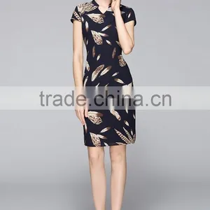 Classic Short Sleeve V Neck Slim Fit Ladies Dress thumbnail-1