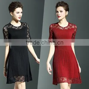 Polyester Ladies Lace Splicing Ruffled Slimming Dresses for Party thumbnail-1