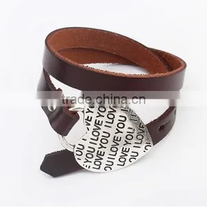New Design 2015 Leather Wrap Bracelet I Love You Heart Buckle Leather Wrap Bracelet Custom Logo Letter Buckle Leather Bracelet thumbnail-2