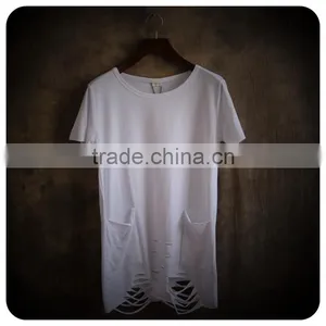 2017 Custom Wholesale Fashion High Quanlity Stretch Oversized Guangzhou Clothing Men's Ripped Longline t Shirt thumbnail-2