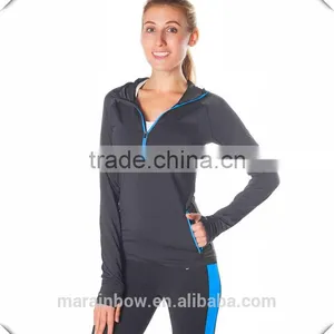 Womens Spring Long Sleeve Half-Zip Active Hoodie Shirt Cool Dry Fit Performance Running Top 1/2 Zipper Workout Hoodie thumbnail-1