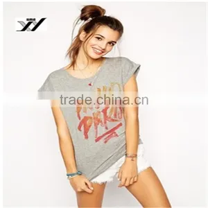 Wholesale Rolled Sleeves Printing 100%cotton Ladies T-shirts thumbnail-3