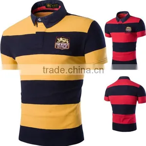2016 Custom Factory Wholesale Striped Tee Shirt Men Short Sleeve Polo Turn-down Collar Man Shirt thumbnail-1