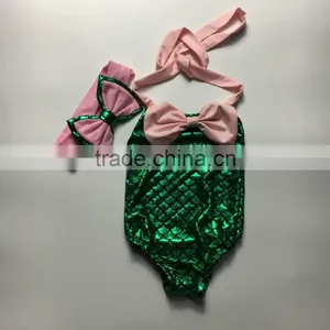 Girls Boutique Mermaid Sequins Swimsuit Girls Summer Clothing Cheap Swimwear With Headwear Sets thumbnail-1