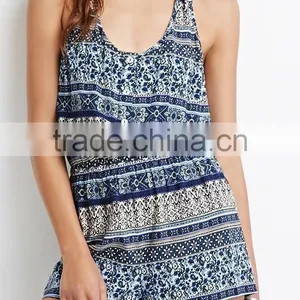Rompers Jumpsuits for Women Easy Dressing Paisley Printed Jumpsuit With Crochet-paneled Back for Women thumbnail-1