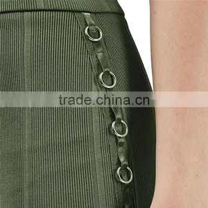 2017 OEM Ladies Fashion Midi Tube Khaki Skirt With Side Metal Detrails thumbnail-4