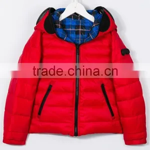 Customed Red and Blue Reversible Windproof Feather Down Puffer Jacket thumbnail-3