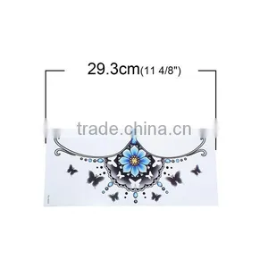 Paper Removable Waterproof Sternum Tattoo Sticker Body Art Blue Butterfly Pattern Flower Custom Temporary Tattoos Printing thumbnail-2