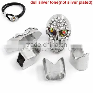 Bracelet End Bar Clasps With Slider For Leather Bracelet Halloween Skull Silver Tone Clear Rhinestone 25x15mm 13x13mm,3 Sets thumbnail-1