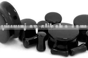 Saddle Double Flare Black Agate Ear Plug Organic Body Jewelry, Stone Flesh Tunnel/(ear Expander) Body Piercing Jewelry thumbnail-1